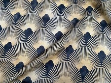 Art Deco FOUNTAIN Fan Geometric Floral Damask Fabric Curtain 55" Wide GOLD Black