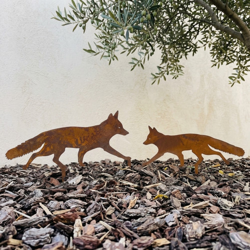 Rustic fox garden stake metal - rustic,