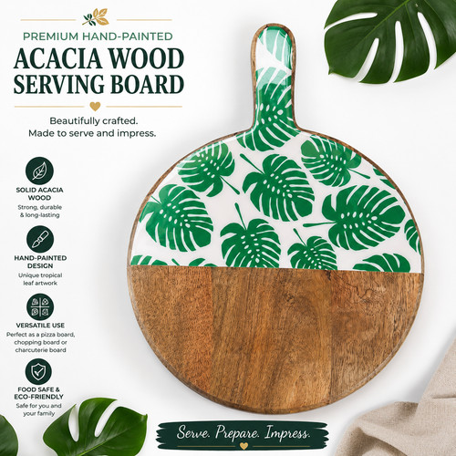 Round acacia wood serving - wood,