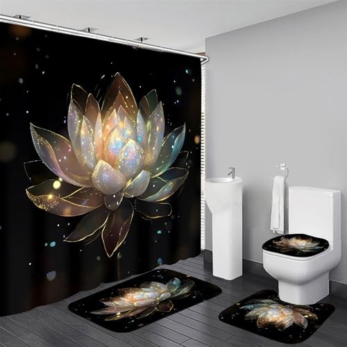 4pcs lotus shower curtain set - curtain,