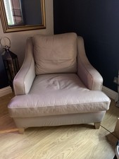 Armchair by Multiyork Pale Grey Beige Leather And Foot Stall Large Single Chair