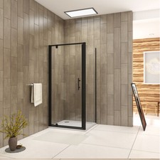 Bathroom Pivot Black Shower Doors Shower Enclosure Walk In Door+Side Panel 185cm