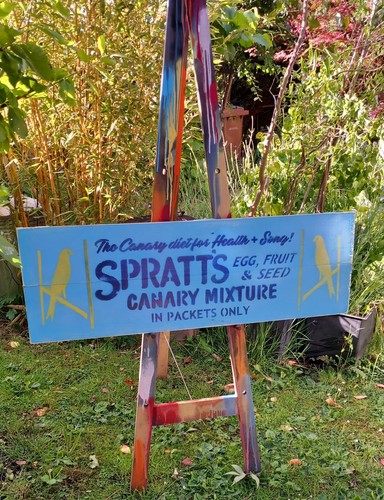 Rustic painted spratts sign - spratts,
