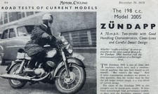 ZUNDAPP MODEL 200S 198cc - 2 PAGE ORIGINAL 1955 ROAD TEST