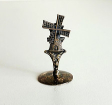 Vintage Mini Silver Metal Dutch Moveable Windmill 2 Inch tall