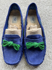 FAB UGG BLUE & GREEN SUEDE SLIP ON FAUX FUR LINED LOAFERS - SIZE 7.5 (FITS 6.5)!