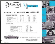 Daimler SP 250 Options & Accessories 1959-1960 UK Market Single Sheet Brochure