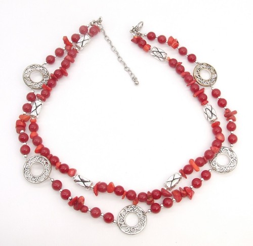 Silver tone red coral - tone, &