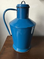 Vintage Blue Enamel Milk Water Carrier Churn Planter Vase Flower Display w Lid