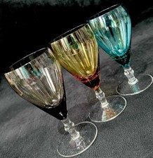 Colourful Vintage Tulip Shaped Sherry/Port Fine Glasses - Set of 3 -