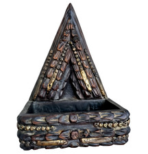 Antique Hand-Carved Wooden Wall Shelf Brass Inlay Rare Oriental Decor Piece Smal