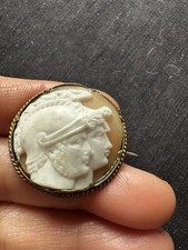 Antique Gilt Metal  Silver Carved Cameo Shell Roman Solider Brooch
