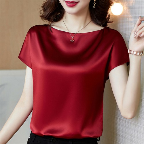 Women faux silk satin - faux, shirt