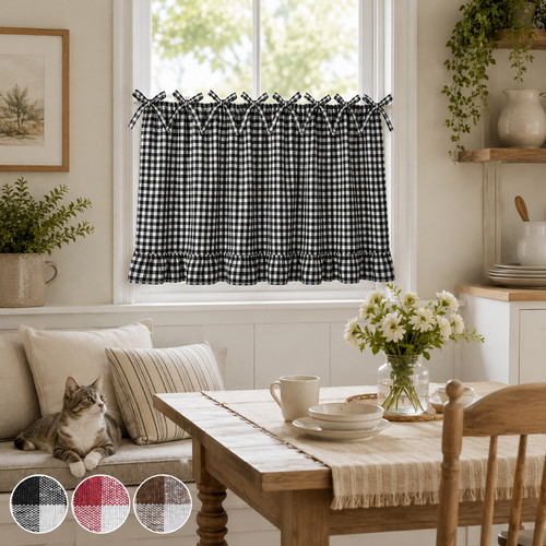 Plaid half cafe curtain - cafe,