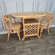Retro Vintage Bamboo & Rattan Cane Compact Bistro Table & 2 Chairs – Mid Century