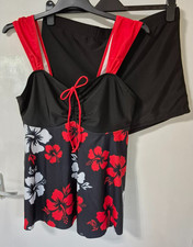 Swimdress & Shorts Set {2pc} ~ Black / Red & White Floral ~ Size 14/16 ~ NEW