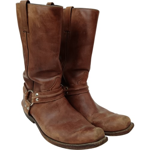 Brown leather motorcycle boots - brown,