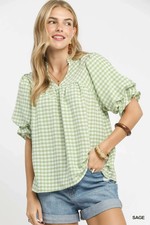 Umgee Gingham Puff Sleeve