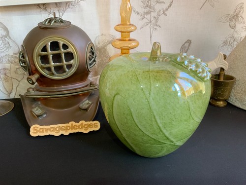 Large green glass apple - green,