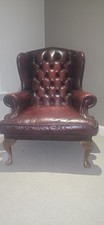 Chesterfield Wingback Chair Vintage Oxblood Red and footstool