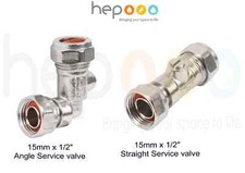 15mm x 1/2" BSP Service Valve Chrome Plated Brass Elbow Isolation Valve Choose