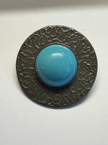 Vintage brooch pewter ceramic - pewter,