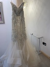 CHAMPAGNE GOLD BALL GOWN PAGEANT PROM SIZE MEDIUM HAND CRYSTALLISED MERMAID TALE