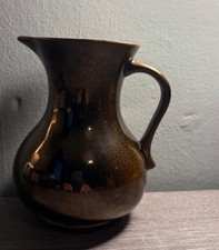 Vintage hand-made lustreware jug. Prinknash Abbey Pottery. Copper-black glaze