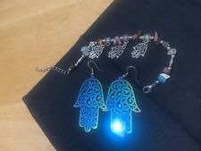 Hamsa Hand Of Fatima Ear Rings And Traditional Bracelet
