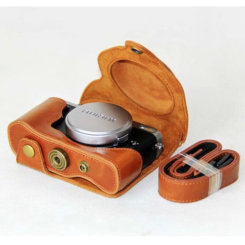 Brown leather camera case - brown,