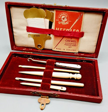 Antique Sewing Kit in Case - Needles, Crochet Hooks, Bodkin - Sewing Needlework