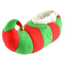 Ladies/Mens/Adults 3D Novelty Green and Red Christmas Elf Slippers with Bells