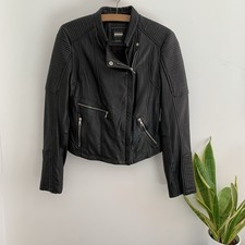 Zara Real Leather Biker Jacket Black Size M S Zip Fitted Soft Shoulders Quilted