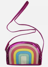 Girls Rainbow Cross Over Body Shoulder Bag Metallic Glitter Pink Coin Purse NEW