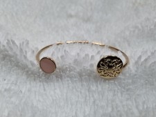 ELIE SAAB Stamped Peach Enamel & Embossed Disc Cuff Bracelet Gold Tone