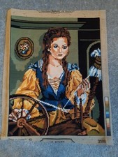 Needlepoint Young Woman Spinning, Hand Worked Wool Tapestry, Craft Project
