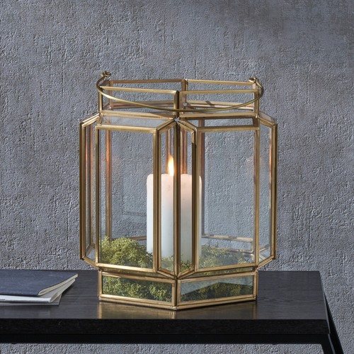Brass hexagon lantern metal - lantern,