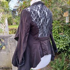 GOTHIC BLACK JACKET Vintage Edwardian Riding Lace Back Fit & Flare Waterfall 14