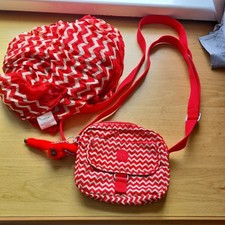 Kipling Medium Sized Red zigzag pattern & White bag & scarf with Zoe Monkey 