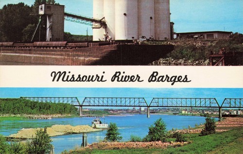 Missouri river barges - barges, vintage