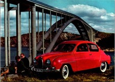 1963 SAAB 96 2-Stroke automobile and BRIDGE 4x6 Postcard