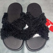 Black Puma Platform Slides Fur