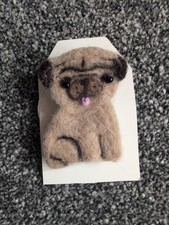Handmade Pug Dog Brooch Needle Felted