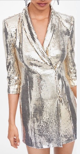 Zara gold sequin wrap - zara, blazer