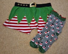 Mens Novelty Elf Boxer Shorts And Christmas Sock Set Size M