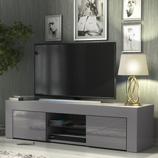 130cm TV Stand Cabinet Sideboard Cupboard | Dark Grey High Gloss Doors Unit