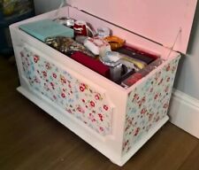 TOY BLANKET STORAGE BOX TRUNK CHEST IVORY CREAM WOOD SHABBY CHIC FLORAL
