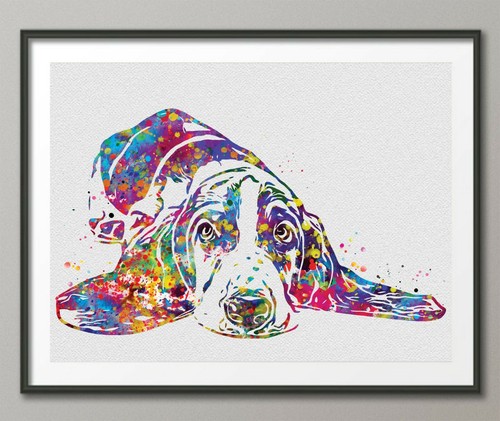 Basset hound dog watercolor - basset,