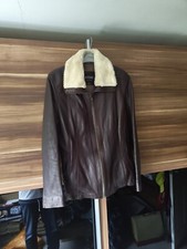 LAKELAND Fine Leather Brown Jacket  Fur Trimmed Collar UK 12