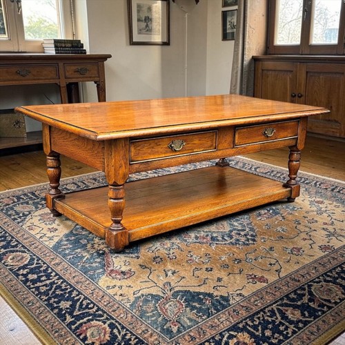 Rectangular oak coffee table - coffee,